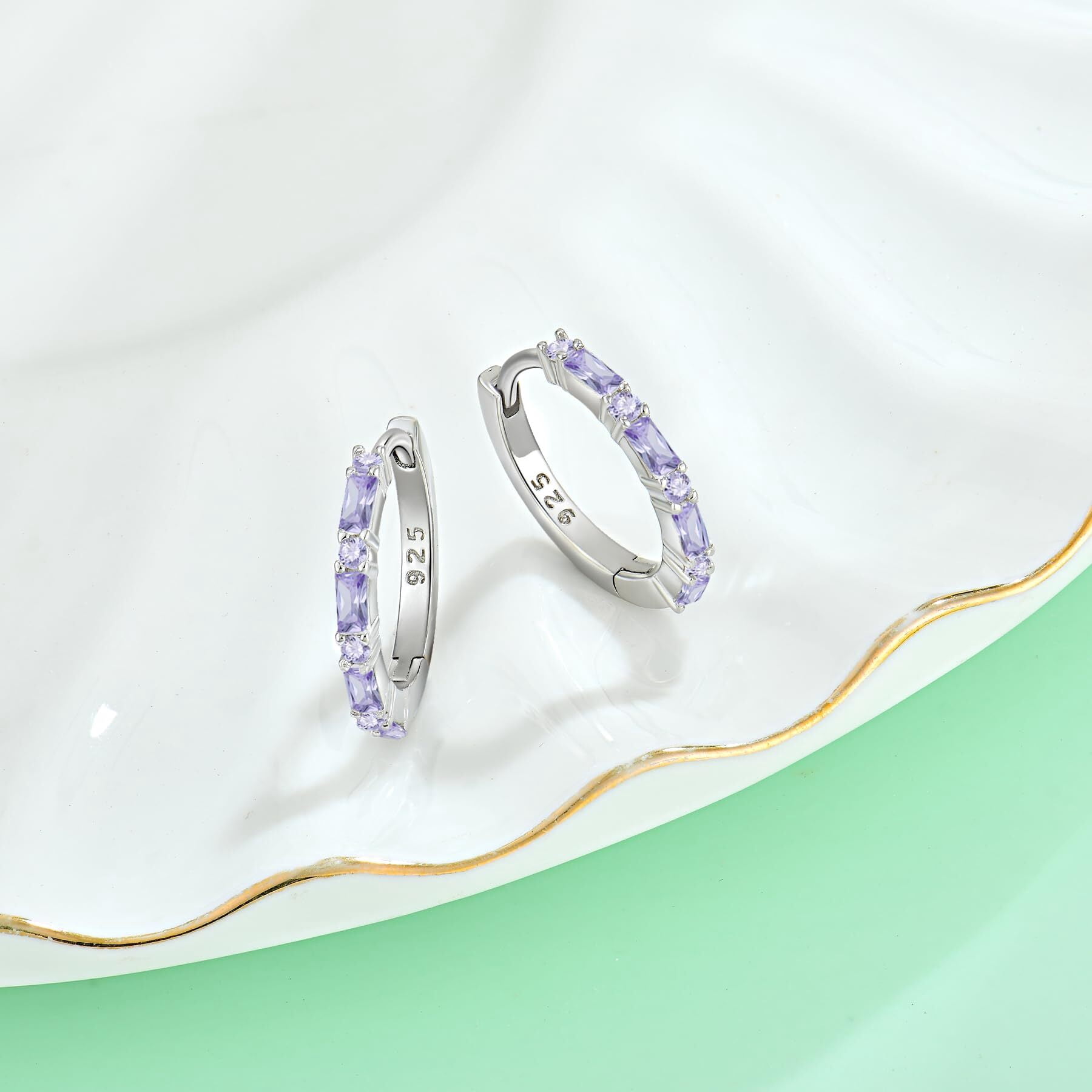 Starchenie Gemstone Huggie Hoop Earrings 925 Sterling Silver Birthstones June Alexandrite Jewelry Gift for Women