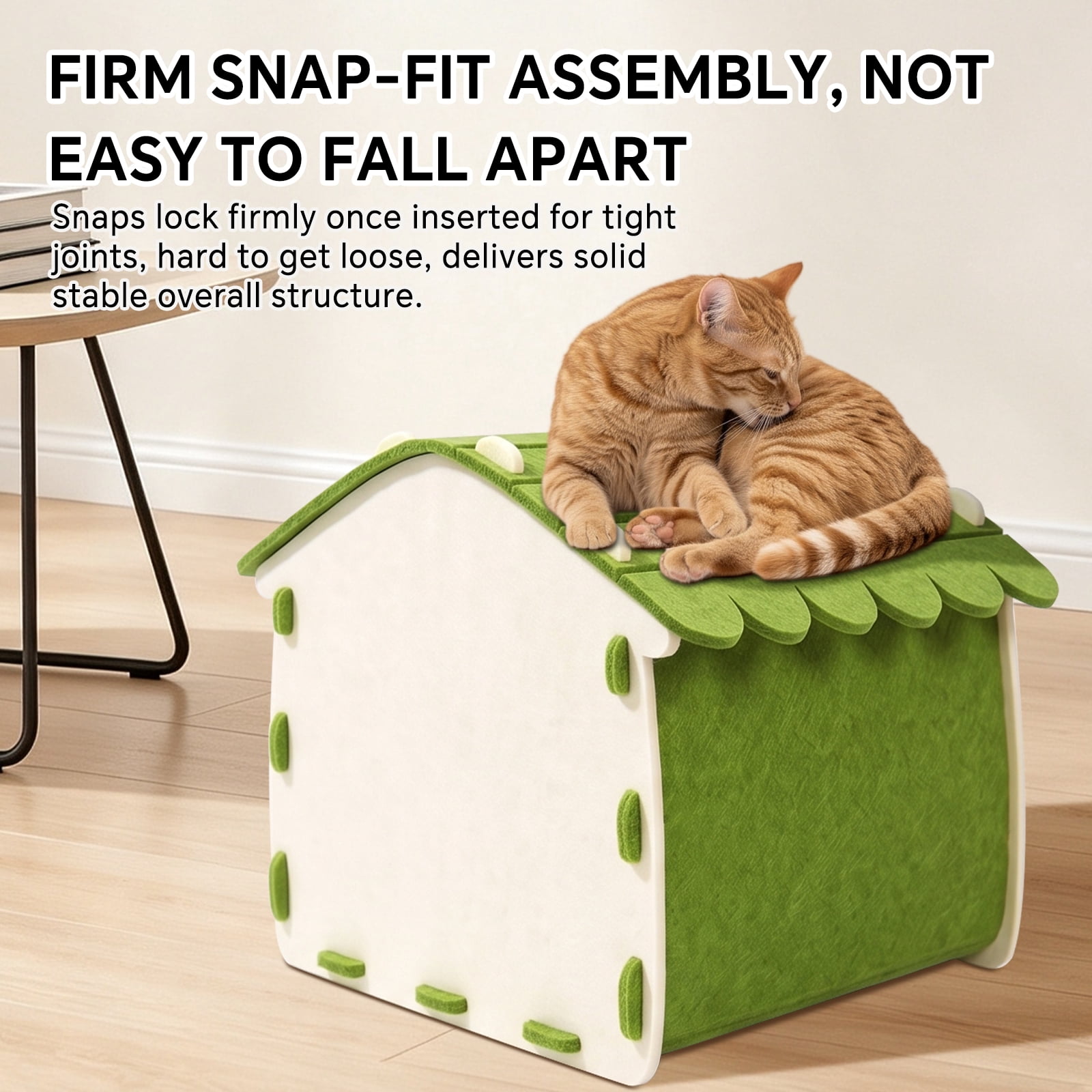 Felt Cat House for Indoor Cats, Cozy Cat Cave Hideaway Bed, Soft Durable Felt Cat Enclosure, All‑Season Cat Shelter for Resting, Napping and Hiding, Green 38*42*37cm