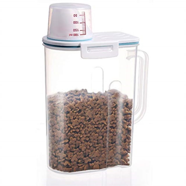 Pet Food Storage Container with Measuring Cup, Pour Spout and Seal Buckles Food Dispenser for