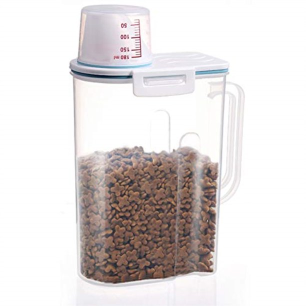 Pet Food Storage Container with Measuring Cup, Pour Spout and Seal Buckles Food Dispenser for