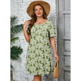 thumbnail image 2 of SHOWMALL Women's Plus Summer Dresses Short Sleeves Casual Midi Dress with Pockets 4X Green Roses, 2 of 11