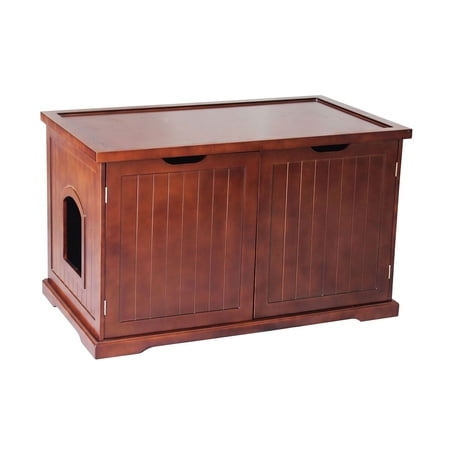 Zooville Cat Washroom Litter Box Cover / Night Stand Pet House, Walnut