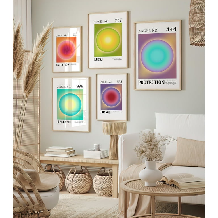 Poster Con Numeri Aura Angel - Set Da 6 Stampe Sfumate Y2K, Senza Cornice 20x25 Cm - Decorazione Parete Per Camera Da Letto E Soggiorno