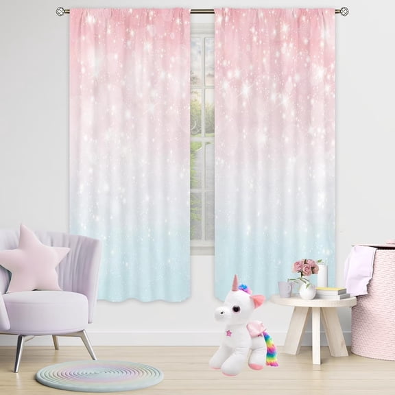 Brythos Ombre Pink Curtains 42x63 inches, Rod Pocket Teal Blush Baby Girls Bedroom Decor, Pastel Blue Turquoise Not Sparkly, Princess Window Drapes for Women Kids Living Room, 2 Panels