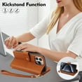 thumbnail image 2 of Wallet Case Compatible with iPhone 16 Pro, Premium PU Leather Zipper Flip Folio Wallet RFID Blocking with Wrist Strap & Crossbody Strap Magnetic Closure Kickstand Protective Case, Brown, 2 of 15