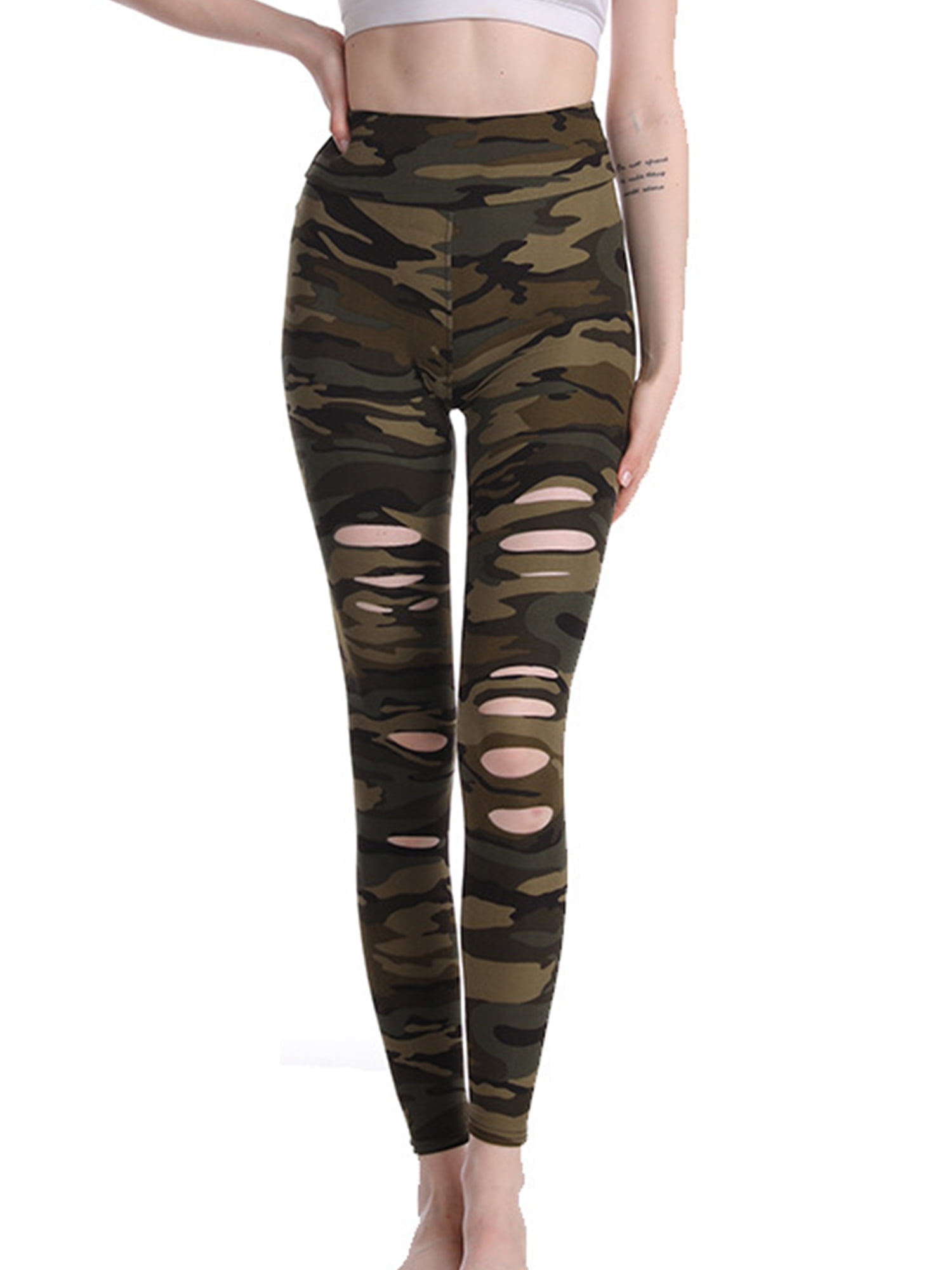 Womens High Waisted Yoga Pants Unique Stretch Leggings Workout Capris Camo-Camouflage 