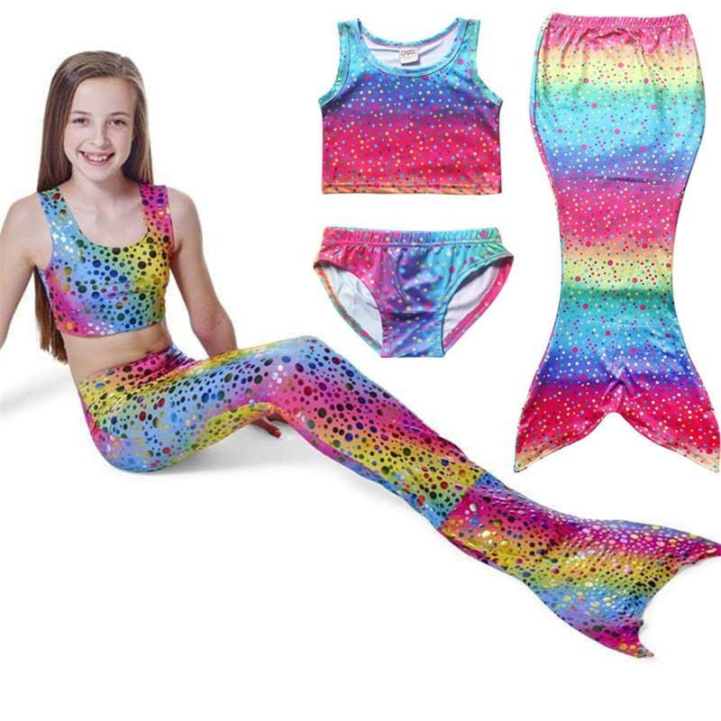 Kids Girls Swimmable Mermaid Tail Sea-maid Bikini Sets Swimwear Swimming Costume 