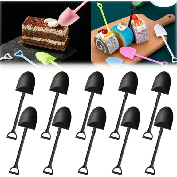 100Pcs Mini Shovel Spoons for Desserts, Disposable Plastic Icecream Spoons Shovel Shape Cute Black Spoon for Ice Cream Pudding Yogurt Party Halloween Supply, Black