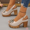 thumbnail image 5 of Dakaela Women's Open Toe Slingback Pumps Leather Chunky High Heel Sandals Platform Dating Party Wedding Dress Sandals Shoes Beige 6.5, 5 of 8
