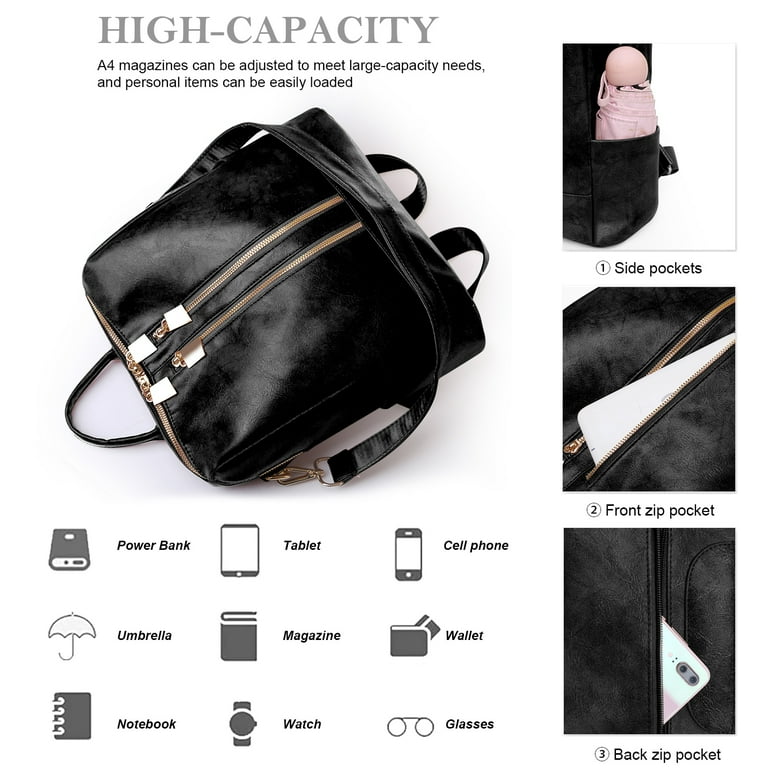 Honglong Women Backpack Purses Fashion Leather Backpack Purse 2pcs Travel Bag Convertible Satchel Handbag Shoulder Bag with Purse Women s Size