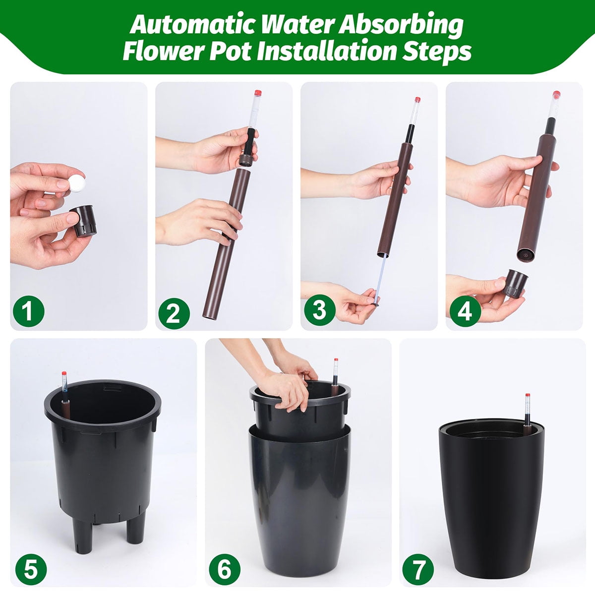 Ataucjin 16 inch Tall Planters Set of 4, Self Watering Pots for Outdoor Plants, Flower Pots with Built-in Drainage and Water Level Monitor, for Patio, Porch, Living Room, or Home Office