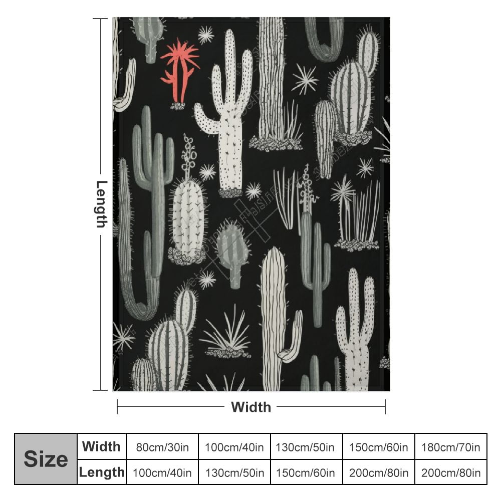 ONETECH  Western Cactus Throw Blanket Black and White Seamless Repeat Fun Western Cactus Decorative Soft Warm Cozy Flannel Plush Throws Blankets for Baby Toddler Dog Cat
