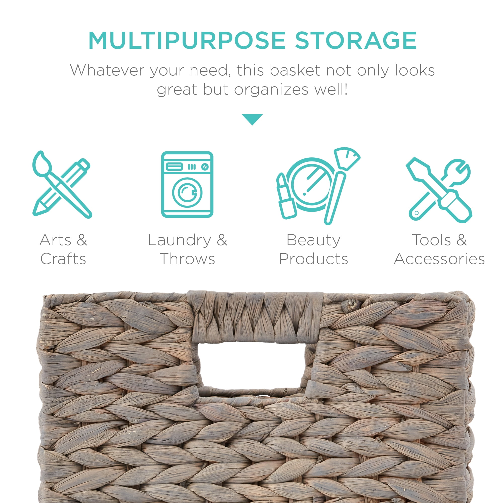 Best Choice Products 13x13in Hyacinth Storage Baskets, Set of 5 Multipurpose Collapsible Organizers - Gray
