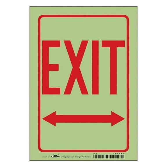 Condor Exit Sign, Vinyl, 7" W, 10" H, Exit, White 480M10