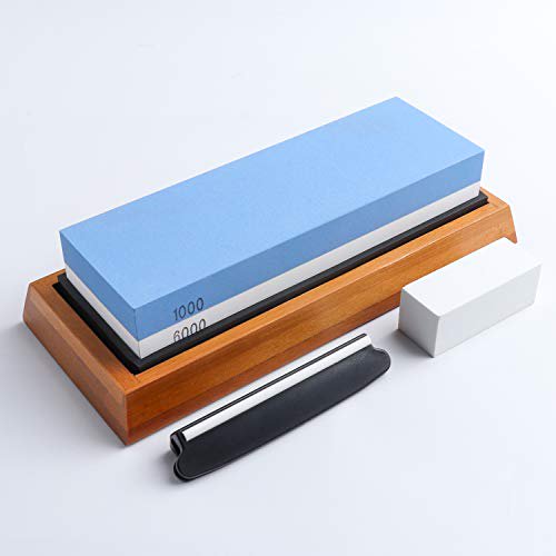 Whetstone Knife Sharpening Stone 2 Side 1000 6000 Grit Whetstone Sharpener Includes Nonslip Bamboo Base Angle Guide Polishing Tool For Kitchen Hunting And Pocket Knives Or Blades Walmart Com Walmart Com