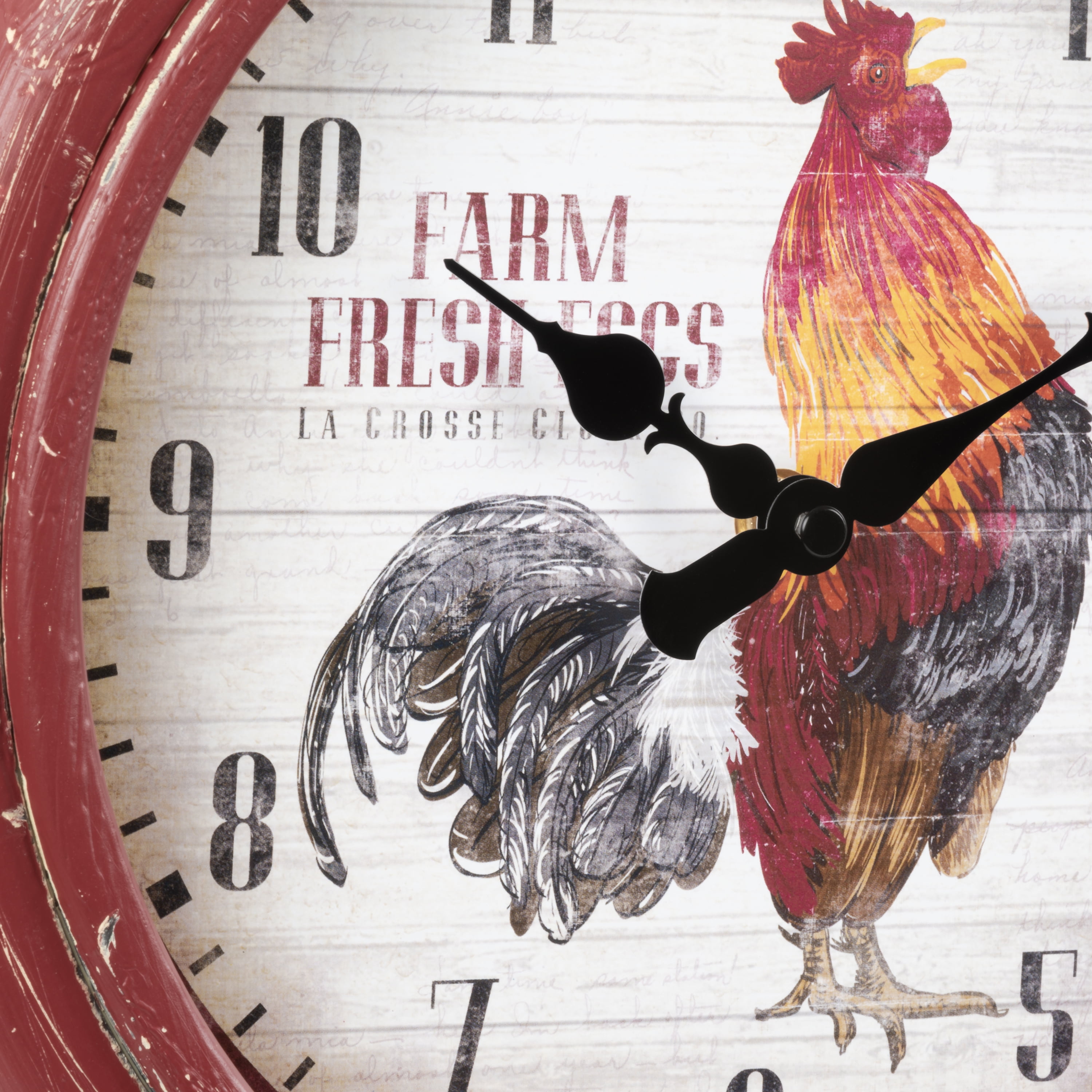 La Crosse Clock 12-Inch Red Rooster Distressed Quartz Analog Wall Clock, 404-3630