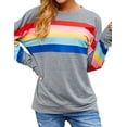 thumbnail image 4 of SLADYGLO Women Rainbow Striped Crew Neck Long Sleeve Sweatshirt, 4 of 7