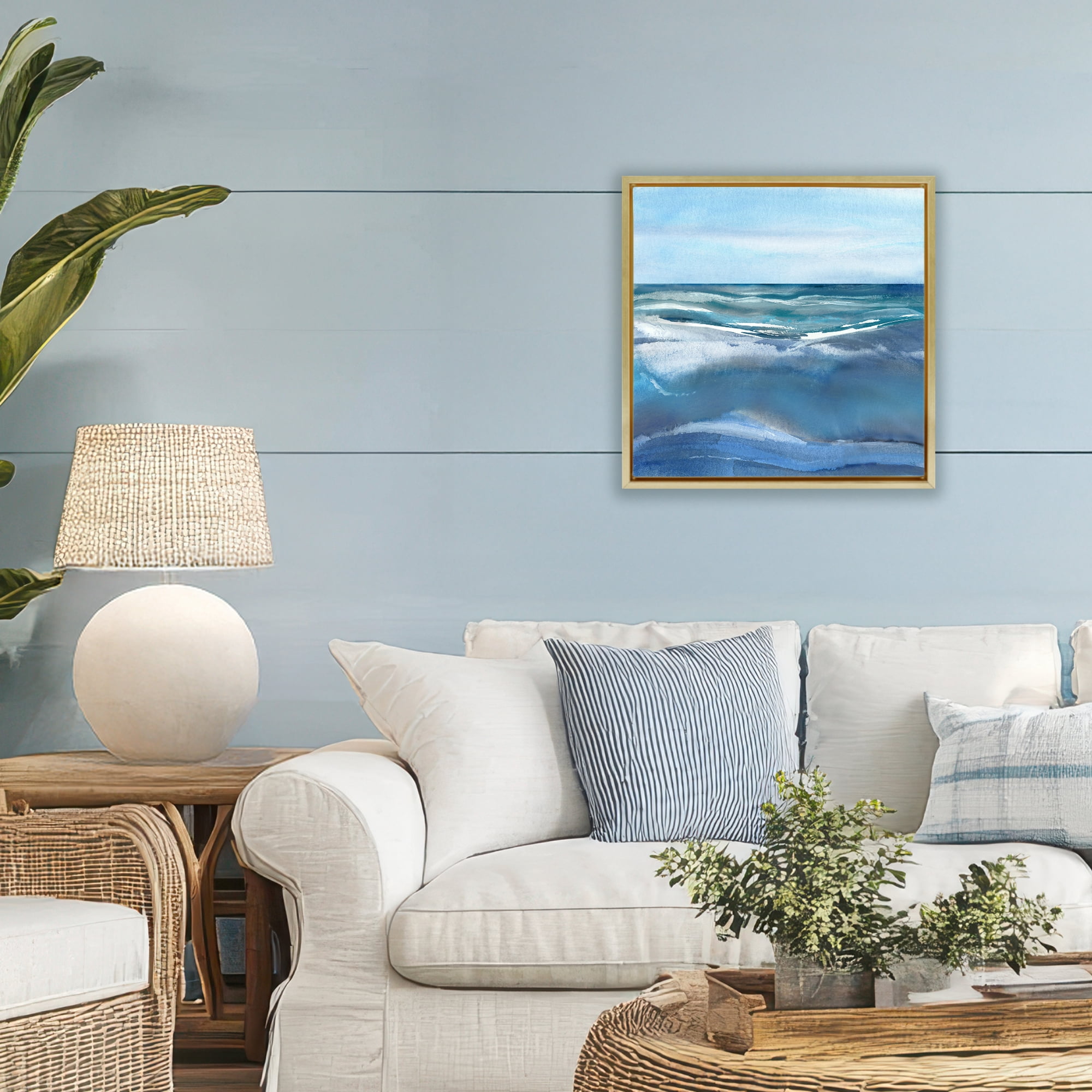 Stupell Industries Calm Seas under Soft Sky Gold Framed Floater Canvas Wall Art, design by Susan Jill