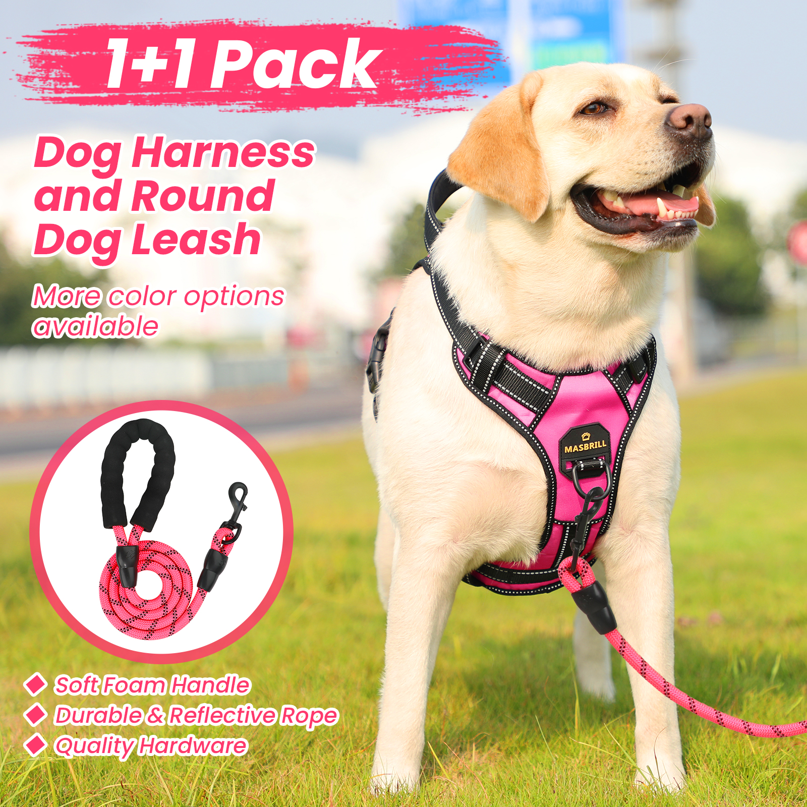 MASBRILL No Pull Dog Harness and Leash Set, Pink, Large photo 5