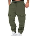 thumbnail image 1 of Mens Work Pants Men's Casual Fashion Solid Color Drawstring Elastic Waist Pocket Drawstring Pants Army Green M, 1 of 8