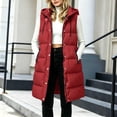 thumbnail image 5 of WIZUTIZ Women's Solid Color Long Puffer Vest Hooded High Neck Button Zip Front Pockets Down Cotton Warm Winter Sleeveless Jacket Outerwear, 5 of 7