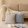 thumbnail image 6 of Softalker Throw Pillow Covers 18x18 inch Set of 4 Corduroy Soft Striped Farmhouse Boho Pillow Covers for Couch Sofa Bedroom Living Room(Grey/Blue), 6 of 8