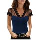 thumbnail image 2 of Blusa informal de manga corta con retazos de encaje y cuello en V para mujer Pompotops hkajfhjk459407, 2 of 8