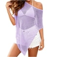 thumbnail image 2 of YSUEJPF Womens Sheer Poncho Mesh Beach Coverup One Shoulder Irregular Knit Swimsuit Cover Up Batwing Sleeve Breathable Beachwear, 2 of 6