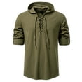 thumbnail image 2 of Men’s Retro Lace up Long Sleeve Linen Shirts Renaissance Henley Shirt, Medieval Viking Costume Pirate Tops Army Green XL, 2 of 9