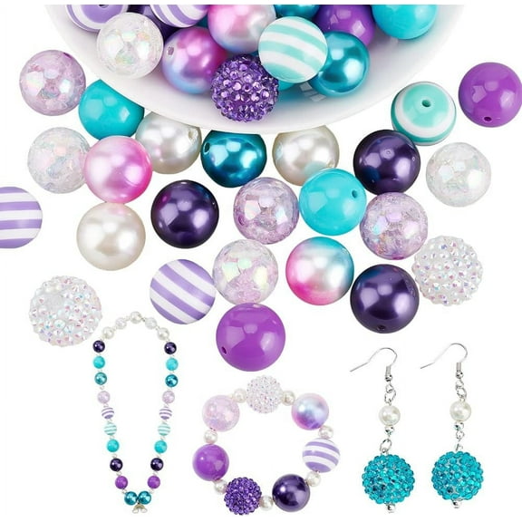 1 box 50pcs Chunk Pen Beads 20mm Bubblegum Beads Focal Beads Acrylic Stripe Rhinestone Beads Large Loose Beads for Pen Wedding Garland Easter Mother Jewelry Bracelet Bag Chain Making