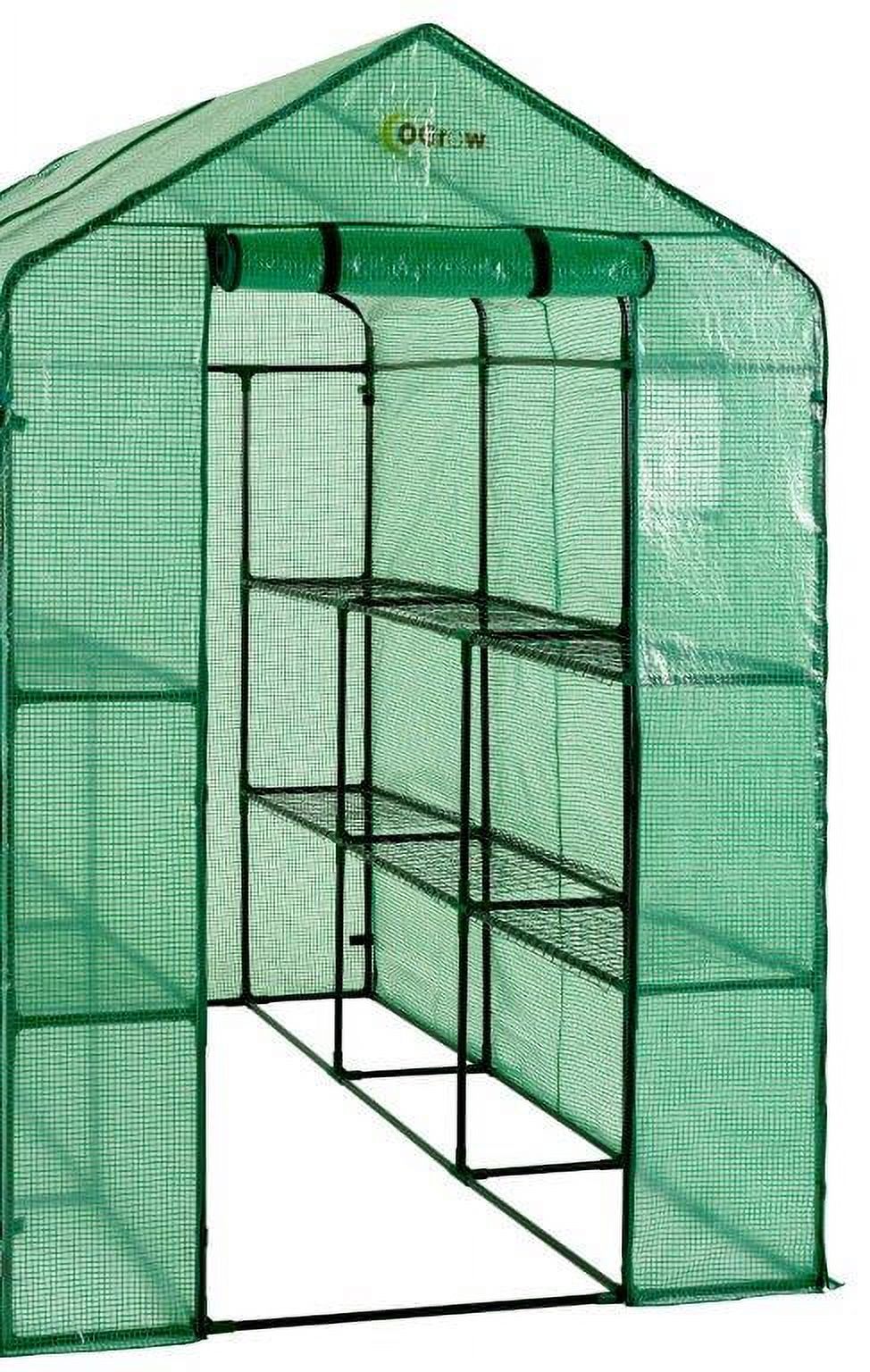 Machrus Ogrow Deluxe Walk-In Greenhouse with 2 Tiers and 12 Shelves - Green Cover