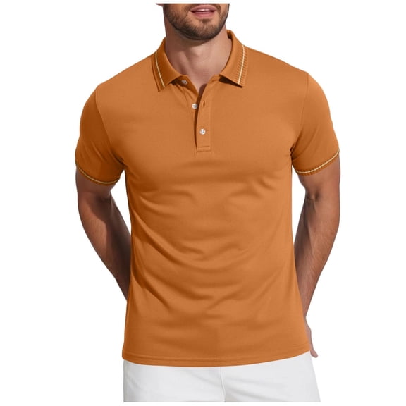 YODETEY Men's & Big Men's Everyday Pique Polos, Moisture Casual Collared Shirt,Orange,Size S-3XL