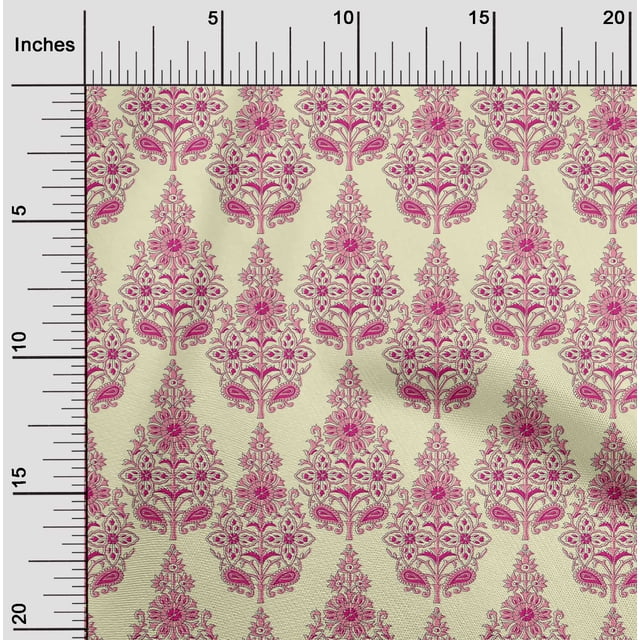 oneOone Silk Tabby Fabric Floral & Paisley Block Printed Fabric 1 Yard 42 Inch Wide