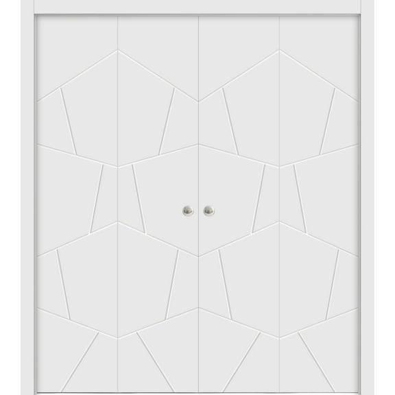 Sliding Closet Double Bi-fold Doors 72 x 80 inches | Planum 0990 Painted White | Sturdy Tracks Moldings Trims Hardware Set | Wood Solid Bedroom Wardrobe Doors