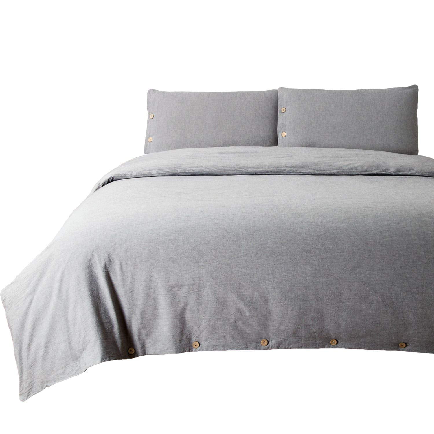 Bedsure 100/% Washed Cotton Duvet Cover Sets Queen Full Size Cream Bedding Set 3 Pieces 1 Duvet Cover + 2 Pillow Shams