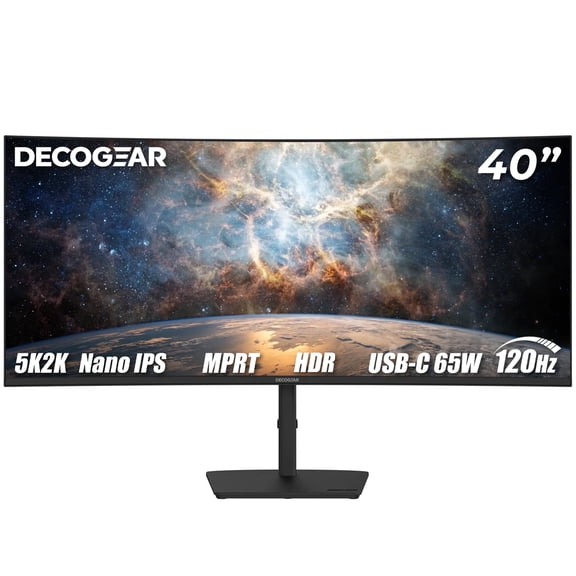 Deco Gear 40” Curved 5K2K Nano IPS Monitor, 5120×2160 Ultrawide 21:9 Display, 120Hz, 65 W USB-C PD, HDR, Adaptive Sync, Built-in Speakers