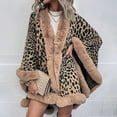 thumbnail image 2 of Faux Fur Trim Poncho Cape, Leopard Print Cardigan Open Front Shawl for Women,one size fits all,yellow, 2 of 17