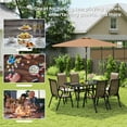 thumbnail image 6 of Outsunny 8 Piece Patio Furniture Set with Umbrella, Outdoor Dining Table and Chairs, 6 Chairs, Push Button Tilt and Crank Parasol, Glass Top, Brown, 6 of 9
