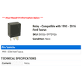 thumbnail image 2 of Relay - Compatible with 1995 - 2016 Ford Taurus 1996 1997 1998 1999 2000 2001 2002 2003 2004 2005 2006 2007 2008 2009 2010 2011 2012 2013 2014 2015, 2 of 2