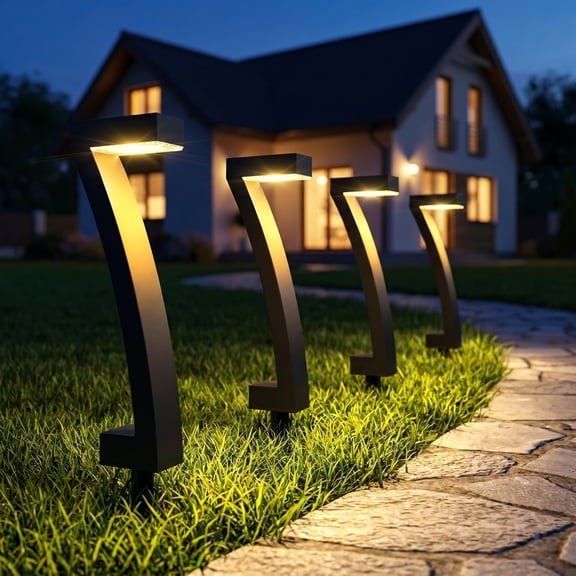 Solar 7 Shaped Garden Lights, 4 Pack LED Outdoor Ground Stake Lights for Courtyard Yard Pathway Patio Night Decoration, 1 Pack