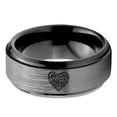 thumbnail image 2 of Tungsten Floral Paisley Heart Shaped Band Ring 8mm Men Women Comfort Fit Black Step Bevel Edge Brushed Gray Polished, 2 of 4