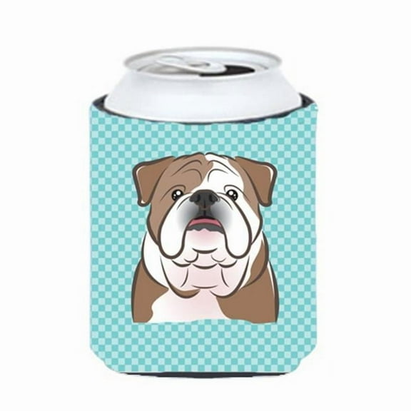 Checkerboard Blue English Bulldog Can Or Bottle Hugger, 12 Oz.
