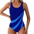 thumbnail image 2 of BLTIBY 2025 Womens Swimsuits Solid Color Slim Tummy Control Round Neck Backless Swimsuit Bikini Bathing Suit Fashion One-Piece Swimwear Dark Blue L, 2 of 5