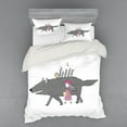 thumbnail image 2 of Ambesonne Fantasy Bedding Set 3 Pcs, Girl with a Giant Wolf, Twin, Pink Grey Peach, 2 of 3