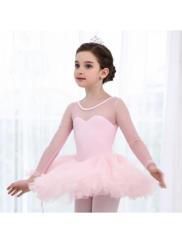 Girls Kid Ballet Gymnastic Leotard Dress Floral Lace Splice Tutu Skirt Dancewear