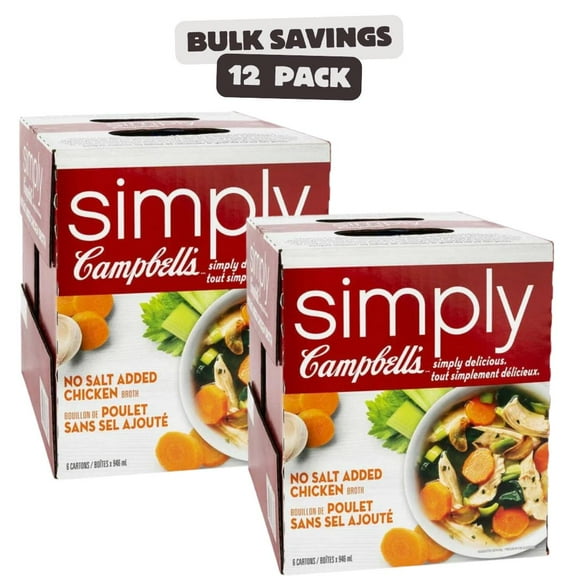 12 x Campbell's Simply No Salt Chicken Broth, 946mL each