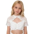 thumbnail image 6 of THDHVS Girls Shirts,Lace Flower Hollow Out Ruffle Trim Short Sleeve Crop Top Oktoberfest Wear for Girls,Girls Tops White 7-8 Years, 6 of 9