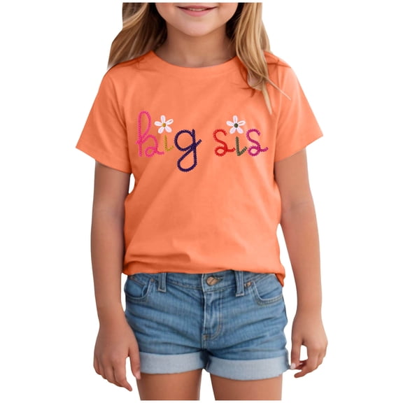 BOBOGOJP Big Sister Shirts Toddler Baby Girl Embroidered Promoted to Big Sis Announcement T-Shirt Short Sleeve Tee Tops(9-10 Years, Orange)
