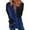 Blue, variant on Online Juebong Women Casual Solid Zipper Splicing Loose Hooded Long Sleeve V-Neck Tops