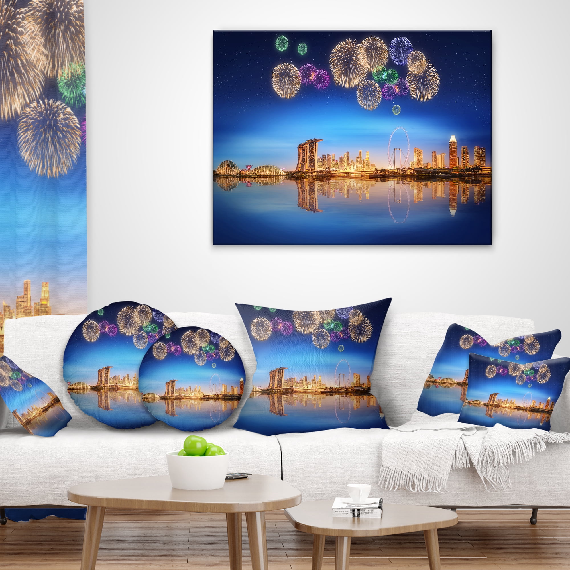 Designart Singapore Skyline - Cityscape Photography Throw Pillow - 16x16